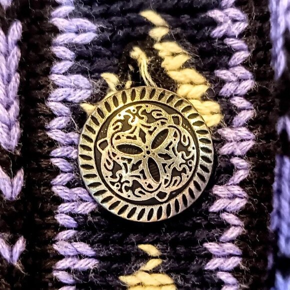 Vintage L.L. Bean Purple Cotton Nordic Snowflake Fair Isle Cardigan - Picture 3 of 5